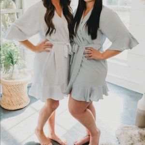 One size: Subtle baby blue womens robe, ruffles, sash belt.